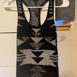 Black and Gray Aztec Sequin Racerback Tank Top